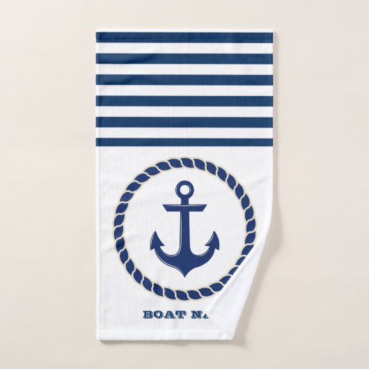 Name des Schiffes, Ankernacht blau gestreift Badhandtuch Set (Handtuch)