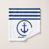 Name des Schiffes, Ankernacht blau gestreift Badhandtuch Set (Waschlappen)