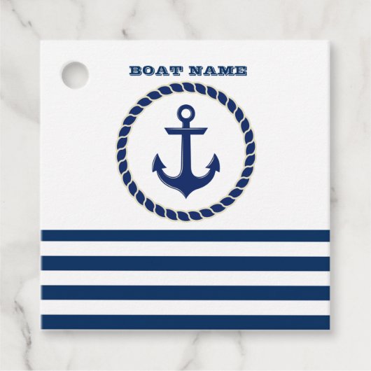 Name des Schiffes, Ankernacht blau gestreift Geschenkanhänger (Vorderseite)