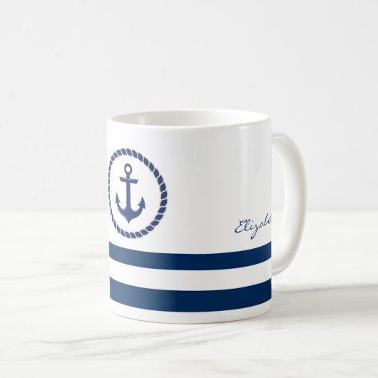 Name des Schiffes, Ankernacht blau gestreift Kaffeetasse (VorderseiteRechts)
