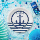 Name des Schiffes, Ankernacht blau gestreift Pappteller (Party)