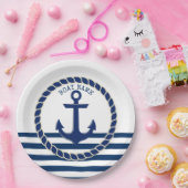 Name des Schiffes, Ankernacht blau gestreift Pappteller (Party)