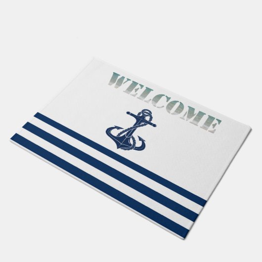 Name des Schiffes, Ankernacht Blaue Streifen Fußmatte (Schrägansicht)