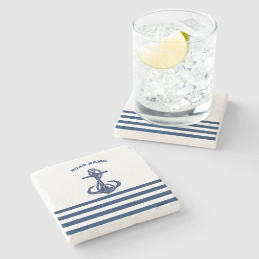 Name des Schiffes, Ankernacht Blaue Streifen Steinuntersetzer (Seitenansicht)