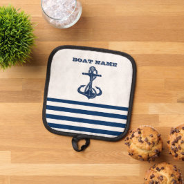 Name des Schiffes, Ankernacht Blaue Streifen Topflappen