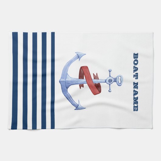 Name des Schiffes, Blaue Ankernacht, blau gestreif Geschirrtuch (Horizontal)