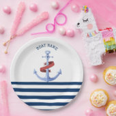 Name des Schiffes, Blaue Ankernacht, blau gestreif Pappteller (Party)