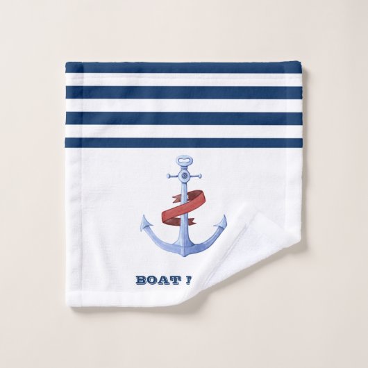 Name des Schiffes, Blue Anchor Navy, blau gestreif Badhandtuch Set (Waschlappen)