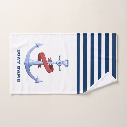 Name des Schiffes, Blue Anchor Navy, blau gestreif Badhandtuch Set (Handtuch)