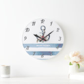 Name des Schiffes, Blume des Ankerbetts Streifen Große Wanduhr (Zuhause)