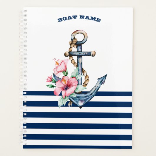 Name des Schiffes, Blumenanker, blaue Streifen der Planer (Vorderseite)
