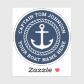Name des Schiffes mit Anker dunkelblau Kapitän Aufkleber (Blatt)