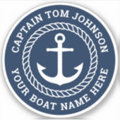 Name des Schiffes mit Anker dunkelblau Kapitän Aufkleber (Vorderseite)