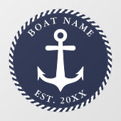 Name des Schiffes Nautic Anchor Runde Navy Blue & Fensteraufkleber (Blatt)