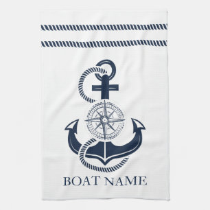 Name des Schiffes Nautic Navy Blue Anchor Geschirrtuch