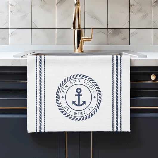 Name des Schiffes Nautic Navy Blue Anchor Geschirrtuch