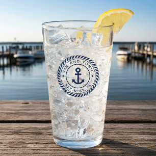 Name des Schiffes Nautic Navy Blue Anchor Glas