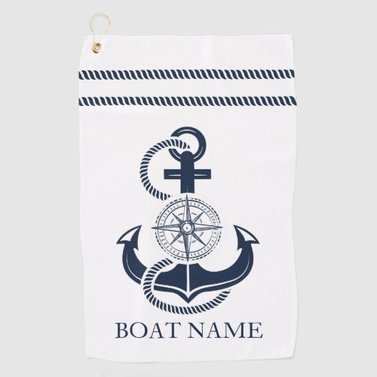 Name des Schiffes Nautic Navy Blue Anchor Golfhandtuch (Vorderseite)