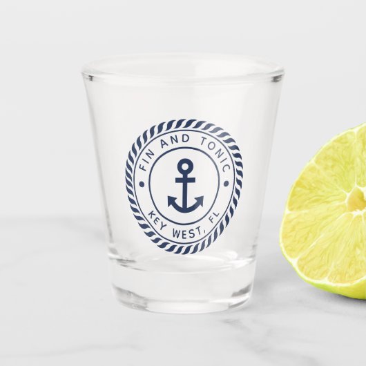 Name des Schiffes Nautic Navy Blue Anchor Schnapsglas (Vorderseite)