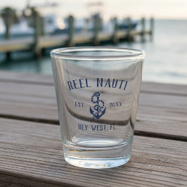 Name des Schiffes Nautic Navy Blue Rustic Anchor Schnapsglas