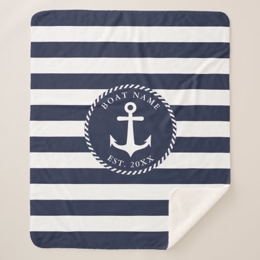 Name des Schiffes Nautic Navy Blue White Anchor Sherpadecke (Vorderseite)