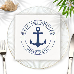 Name des Schiffes Nautic White Navy Blue Anchor Serviette