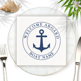 Name des Schiffes Nautic White Navy Blue Anchor Serviette