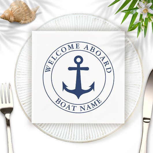 Name des Schiffes Nautic White Navy Blue Anchor Serviette