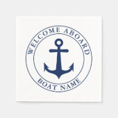 Name des Schiffes Nautic White Navy Blue Anchor Serviette (Vorderseite)