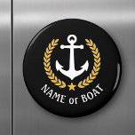 Name des Schiffes Nautical Anchor Gold Style Laure Magnet<br><div class="desc">Ein Personalisierter Rundmagnet mit Ihrem Bootsnamen,  Familiennamen oder beliebigem Text. Mit einem speziell entwickelten nautischen Bootsanker,  goldenen Blätter und Sternemblem auf schwarz oder passen die Primärfarbe leicht an Ihr aktuelles Thema an.</div>