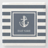 Name des Schiffes Nautical Anchor Navy Blue Strip Steinuntersetzer (Vorderseite)