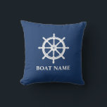 Name des Schiffes Nautical Ships Wheel Helm Navy B Kissen<br><div class="desc">Ihr Personalisierter Name mit dem Rad Helm eines Nautical Classic Ships auf einem Kissenpolster.</div>