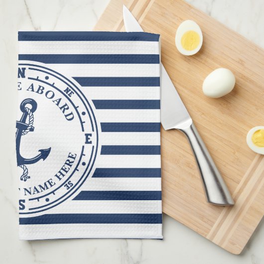 Name des Schiffes: Nautischer Ankerkompass Geschirrtuch (Viertel Falte)