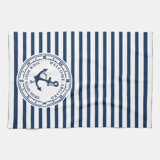 Name des Schiffes: Nautischer Ankerkompass Geschirrtuch (Horizontal)