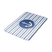 Name des Schiffes Navy Blue Anchor Moderne Küste Badematte (Schrägansicht)