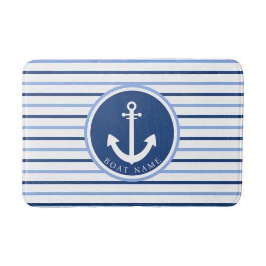 Name des Schiffes Navy Blue Anchor Moderne Küste Badematte (Vorderseite)