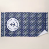 Name des Schiffes Navy Blue Anchor White Strandtuch (Vorderseite)