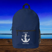 Name des Schiffes Navy Blue Captain Anchor Nautica Bedruckter Rucksack