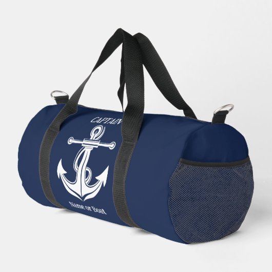 Name des Schiffes Navy Blue Captain Anchor Nautica Duffle Bag (Rechte Ecke)