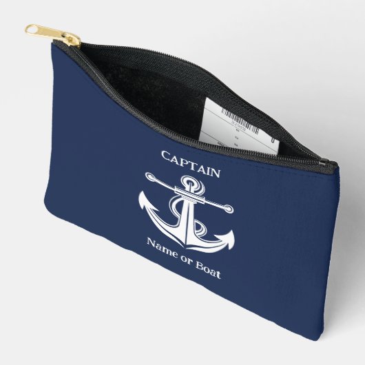 Name des Schiffes Navy Blue Captain Anchor Nautica Zubehörtasche (Offen)
