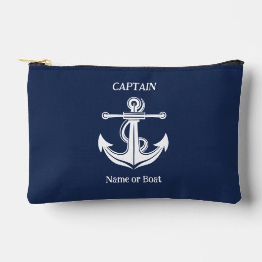 Name des Schiffes Navy Blue Captain Anchor Nautica Zubehörtasche (Vorderseite)