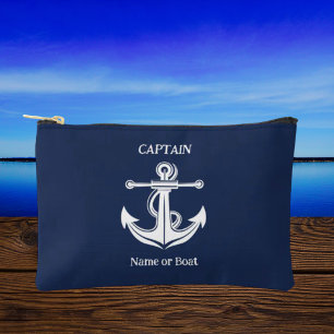 Name des Schiffes Navy Blue Captain Anchor Nautica Zubehörtasche