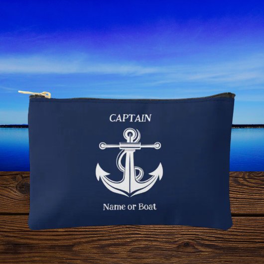 Name des Schiffes Navy Blue Captain Anchor Nautica Zubehörtasche