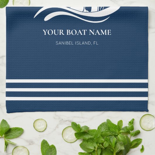 Name des Schiffes Navy Blue Geschirrtuch (Gefaltet)