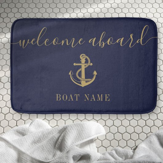 Name des Schiffes Navy Blue Gold Willkommen an Bor Badematte