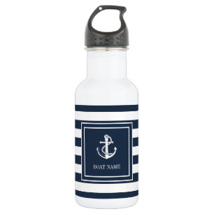 Name des Schiffes Navy Blue Stripe Nautical Anchor Edelstahlflasche