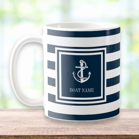 Name des Schiffes Navy Blue Stripe Nautical Anchor Kaffeetasse