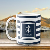 Name des Schiffes Navy Blue Stripe Nautical Anchor Kaffeetasse