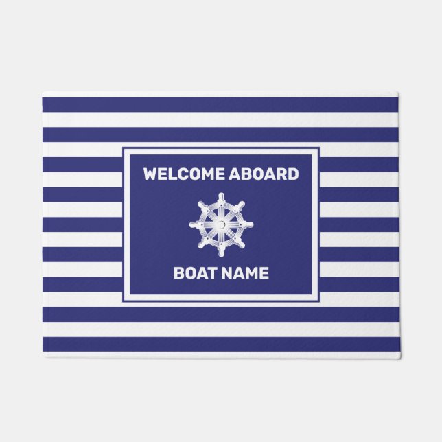 Name des Schiffes Navy Blue Striping Design Doorma Fußmatte (Vorderseite)