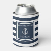 Name des Schiffes Navy Blue Striping Nautical Anch Dosenkühler (Kanne Vorderseite)